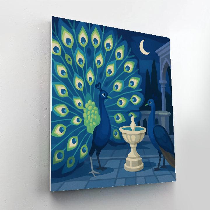 Moonlit Terrace With Peacock Courtship Numbered painting kits