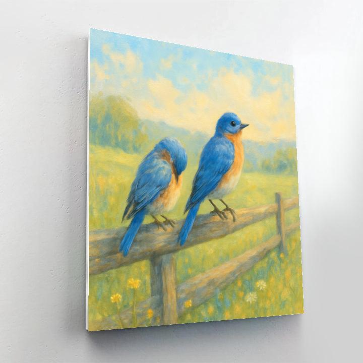 Bluebirds On The Sunlit Split Rail Fence DIY paint by numbers