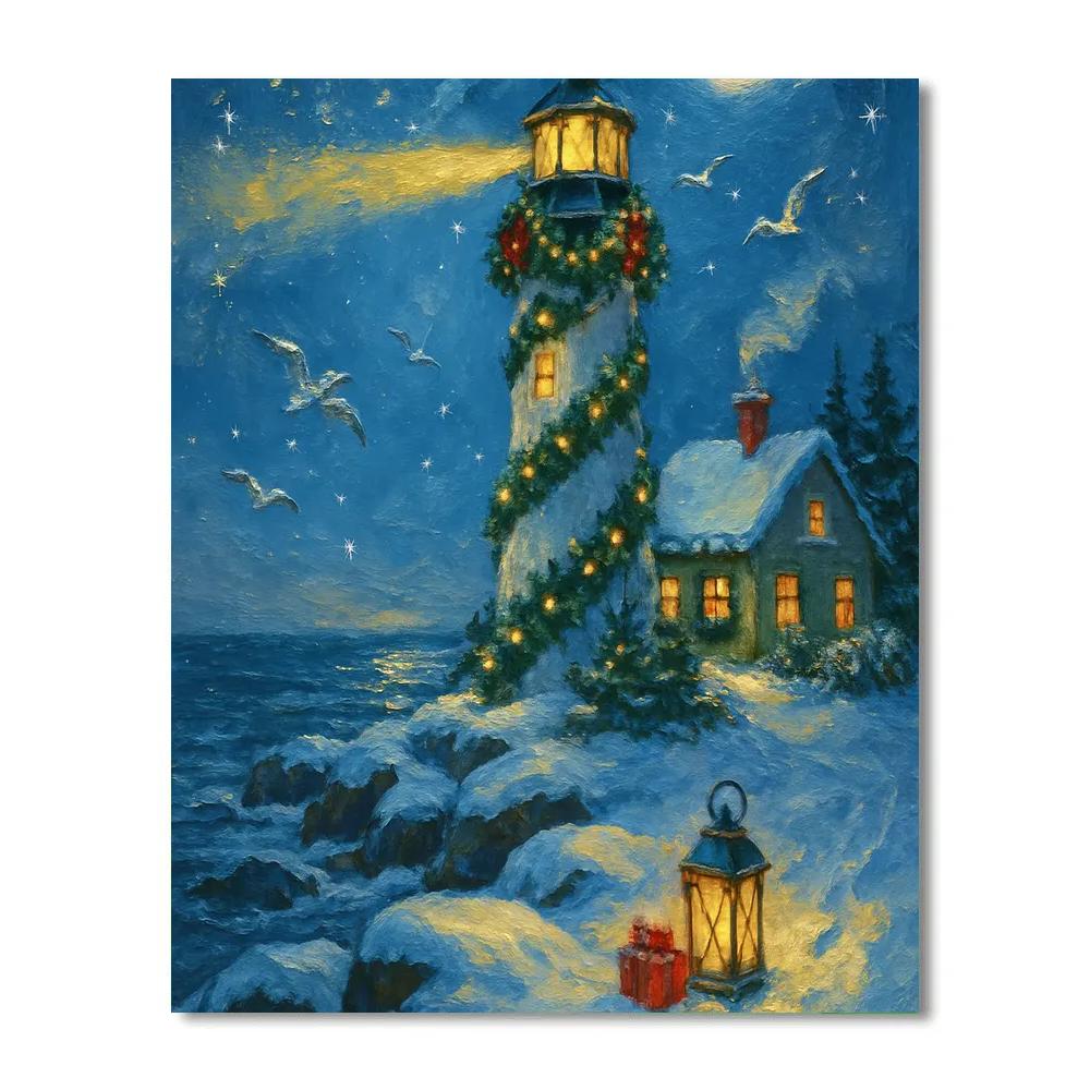 Snowy Lighthouse Gift Beacon Painting by numbers kit