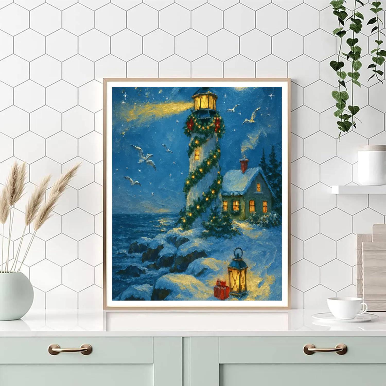 Snowy Lighthouse Gift Beacon Painting by numbers kit