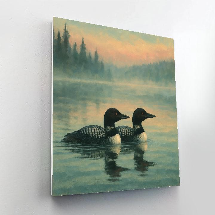 Loons On The Mist Glass Lake Painting by numbers kit