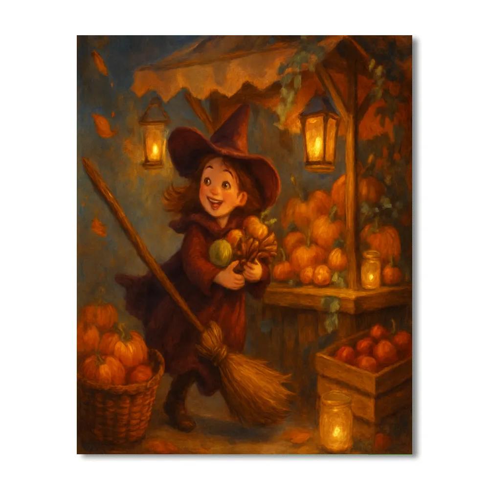 Broomstick Delivery At The Pumpkin Market DIY paint by numbers