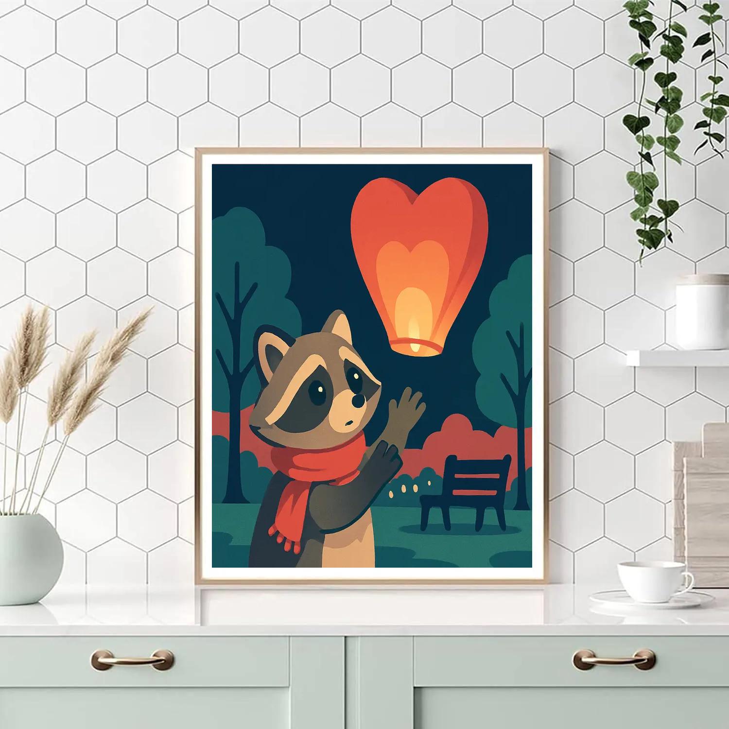 Valentines Day Sky Lantern Postcard Number painting