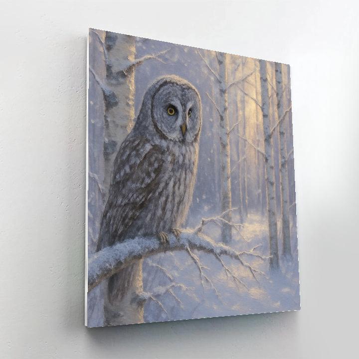 Snowy Hollow With A Patient Great Gray Owl paint by color