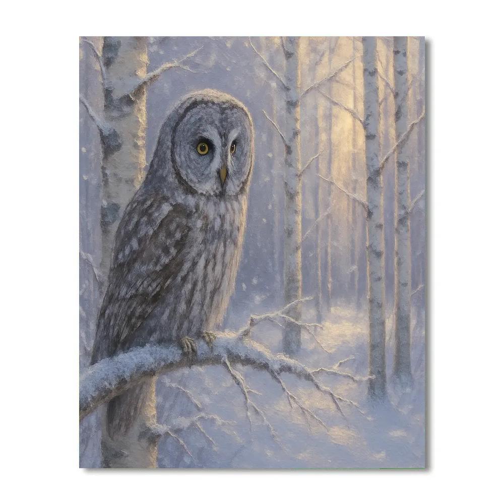 Snowy Hollow With A Patient Great Gray Owl paint by color