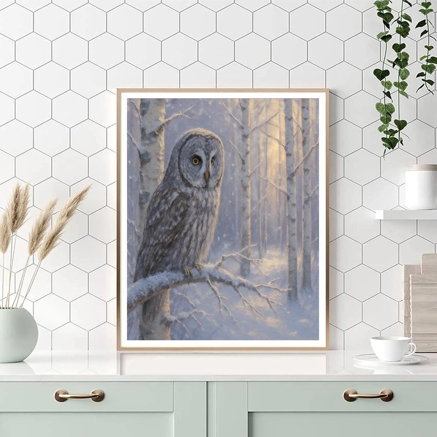 Snowy Hollow With A Patient Great Gray Owl paint by color