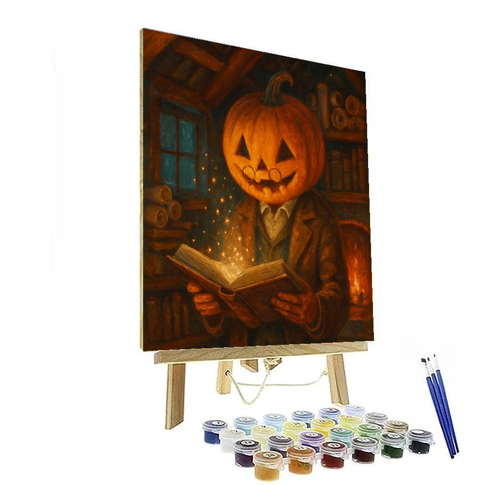 The Pumpkin Headed Librarian Of Midnight Tales paint by color