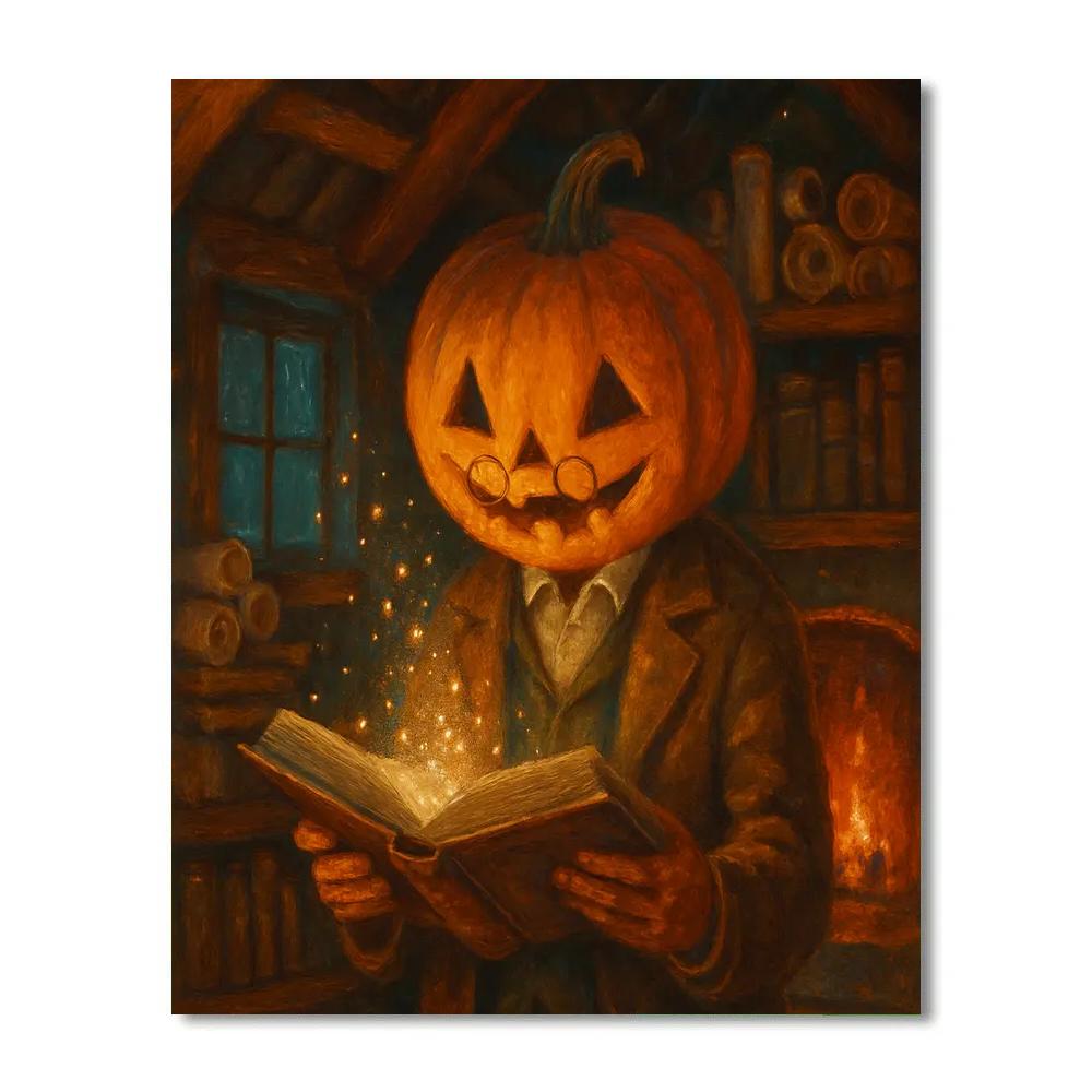 The Pumpkin Headed Librarian Of Midnight Tales paint by color