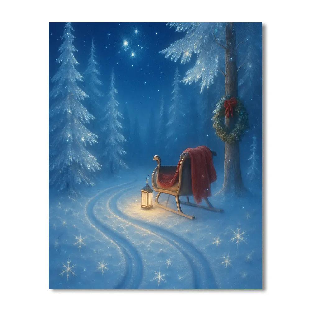 Sleigh Tracks Through Crystal Pines Painting by numbers kit