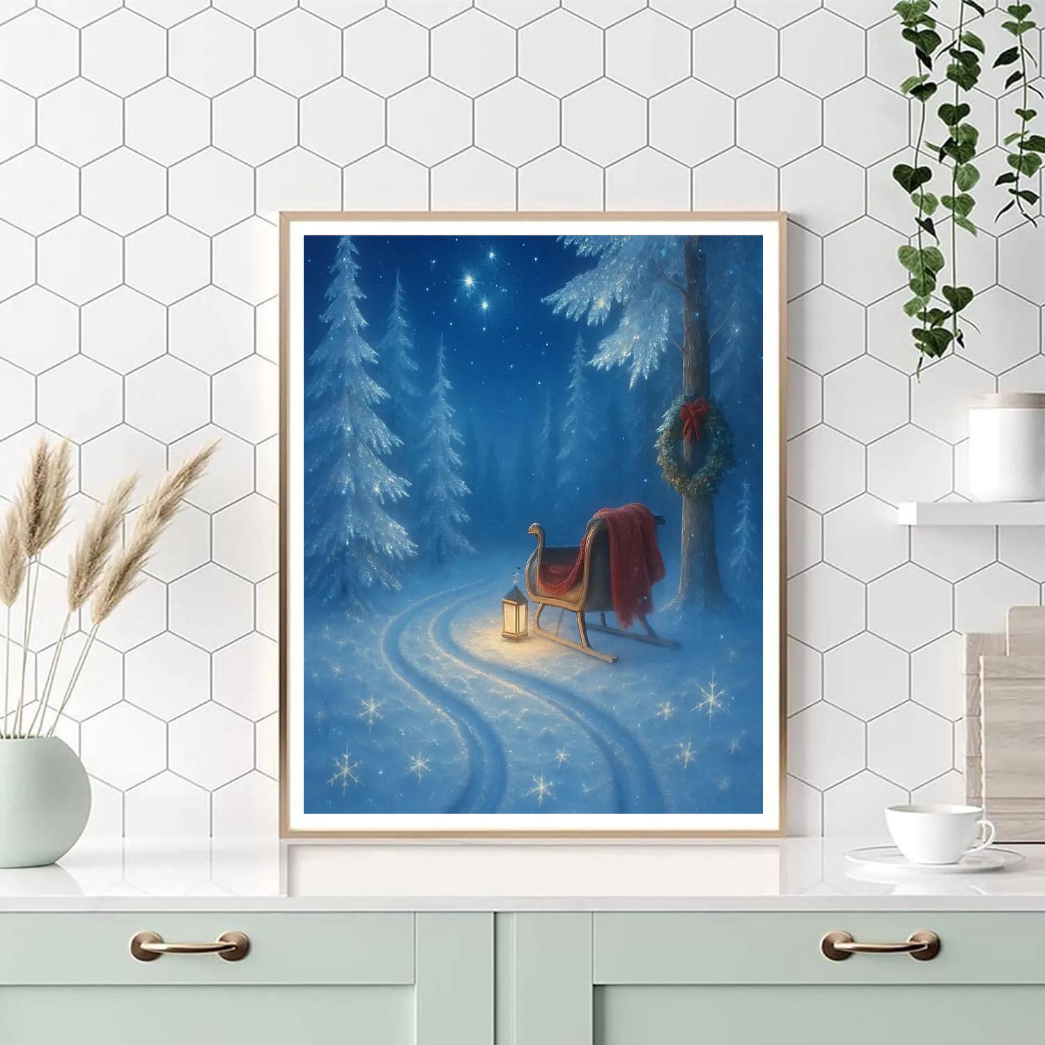 Sleigh Tracks Through Crystal Pines Painting by numbers kit