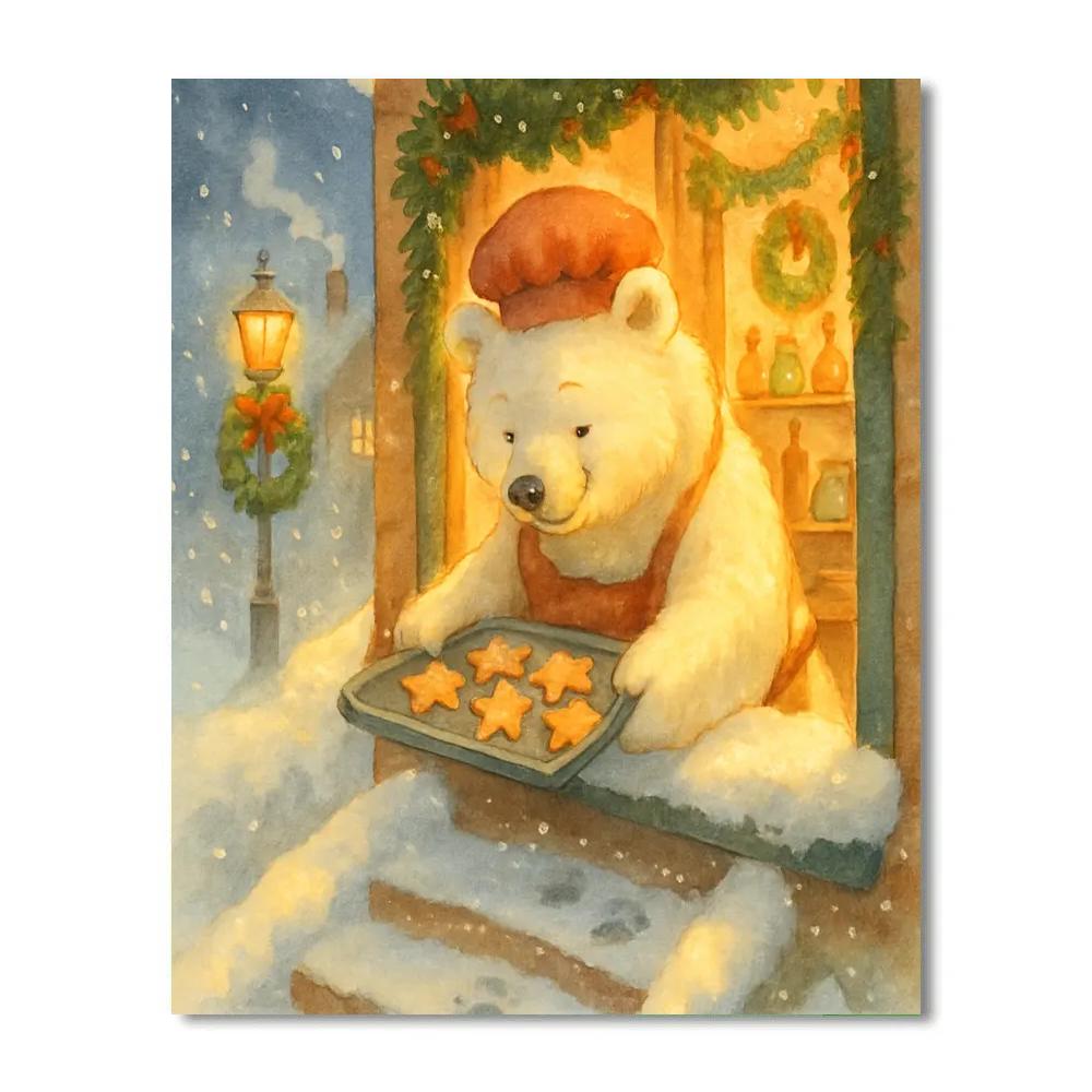 Polar Bear Bakery Window Glow Number painting