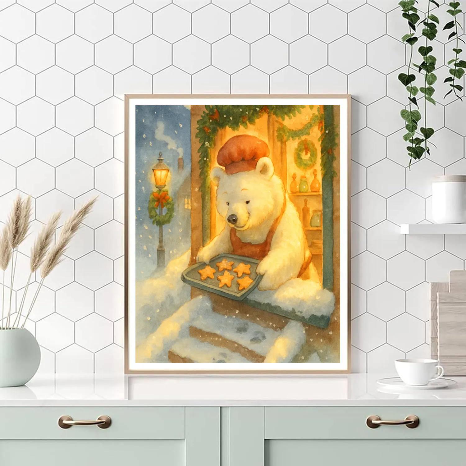 Polar Bear Bakery Window Glow Number painting
