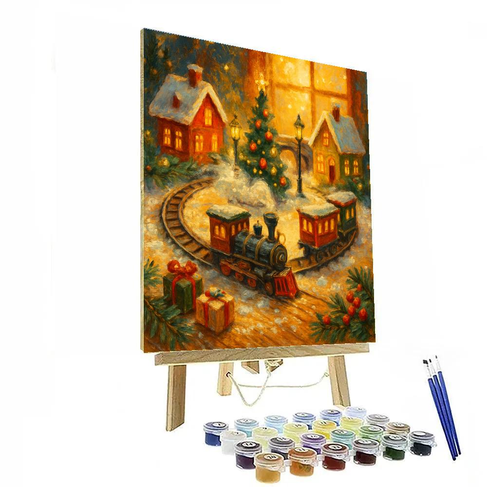 Golden Sunrise Over Toy Train Village Paint by numbers kits