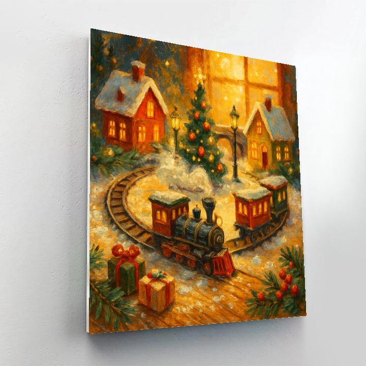 Golden Sunrise Over Toy Train Village Paint by numbers kits