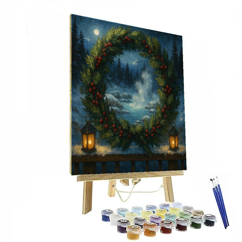 Snowy Mountain Hot Springs Wreath paint by numbers