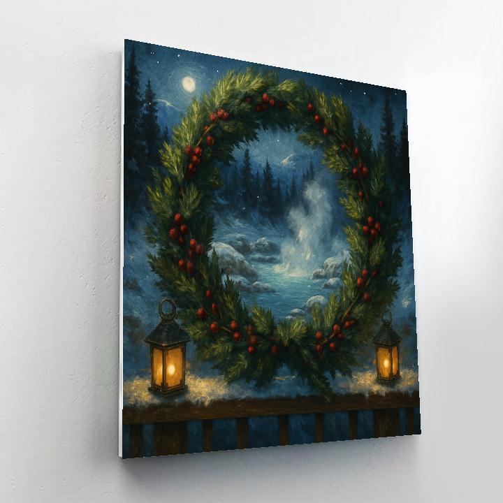 Snowy Mountain Hot Springs Wreath paint by numbers