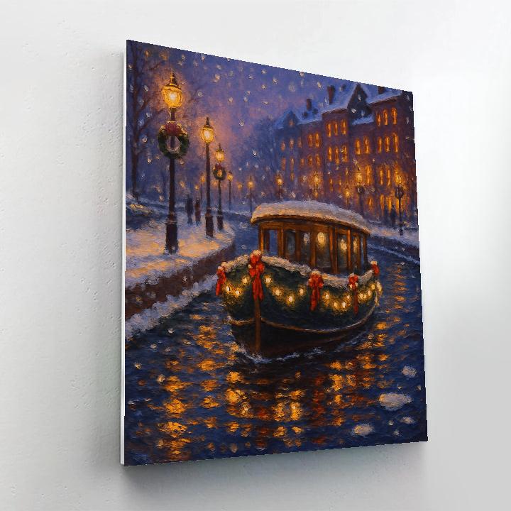 Holiday Riverboat Ribbon Lights Paint by numbers art