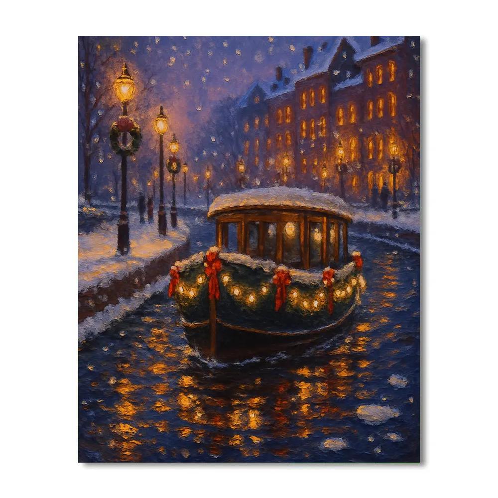 Holiday Riverboat Ribbon Lights Paint by numbers art