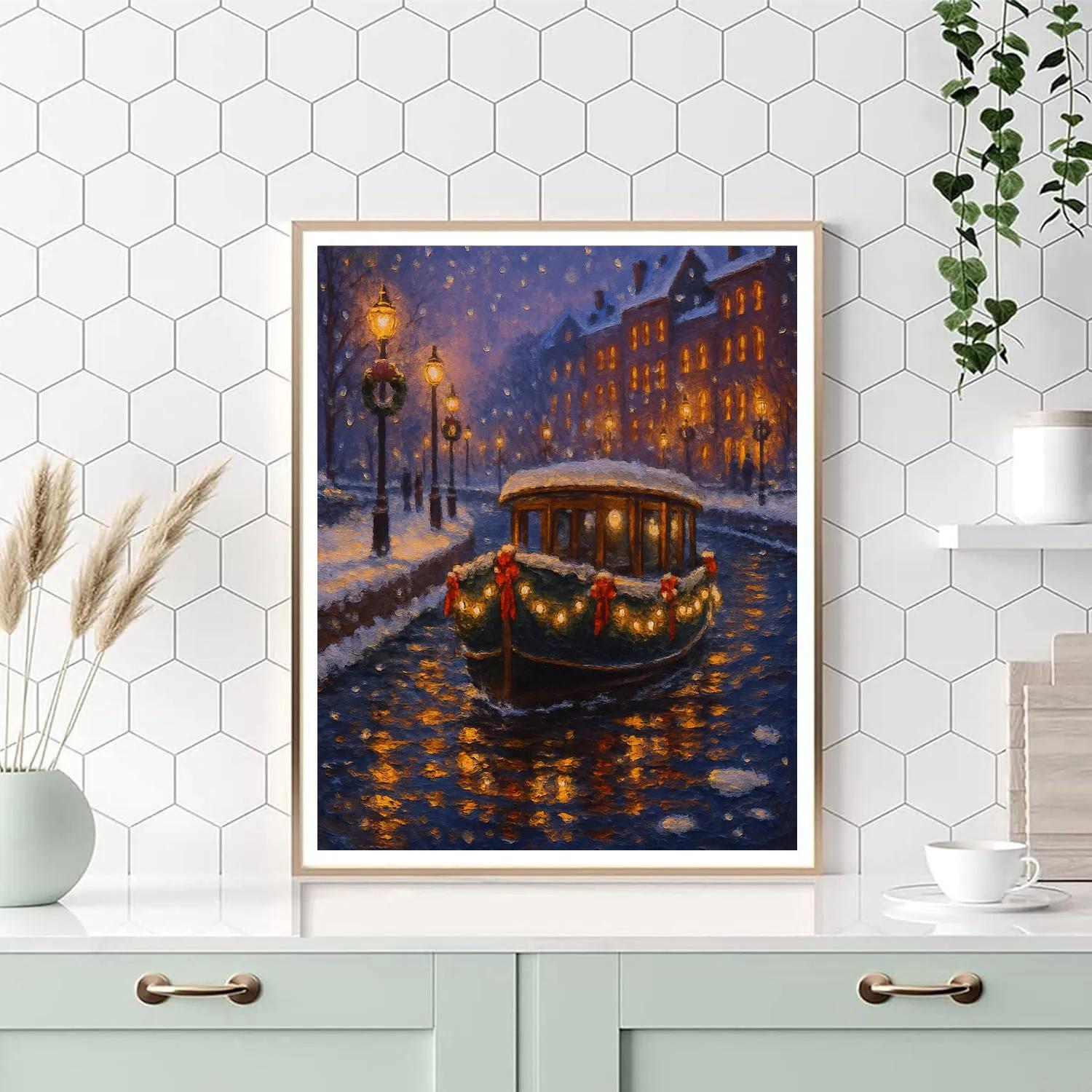 Holiday Riverboat Ribbon Lights Paint by numbers art