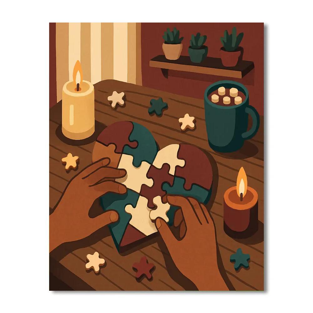 Valentines Day Candlelit Puzzle Table DIY paint by numbers