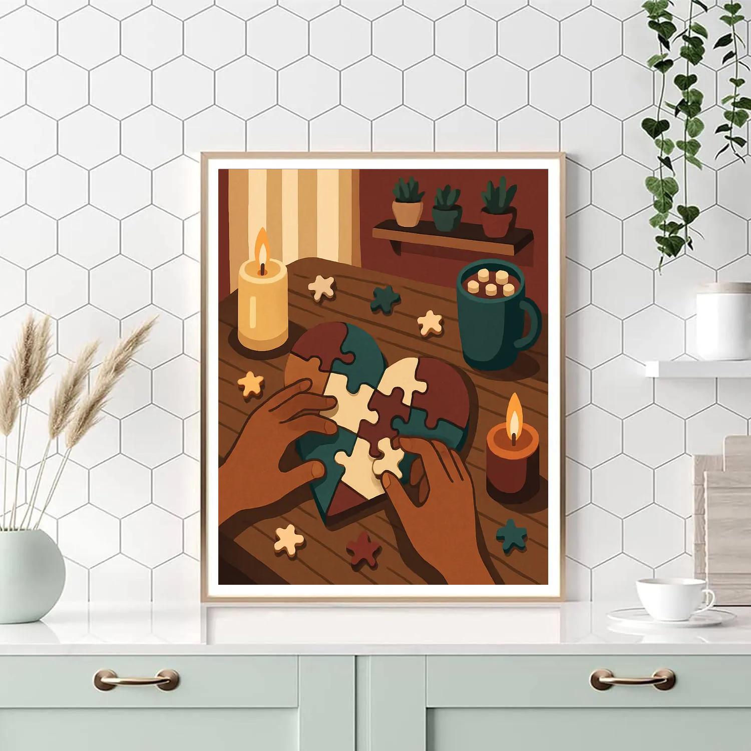 Valentines Day Candlelit Puzzle Table DIY paint by numbers