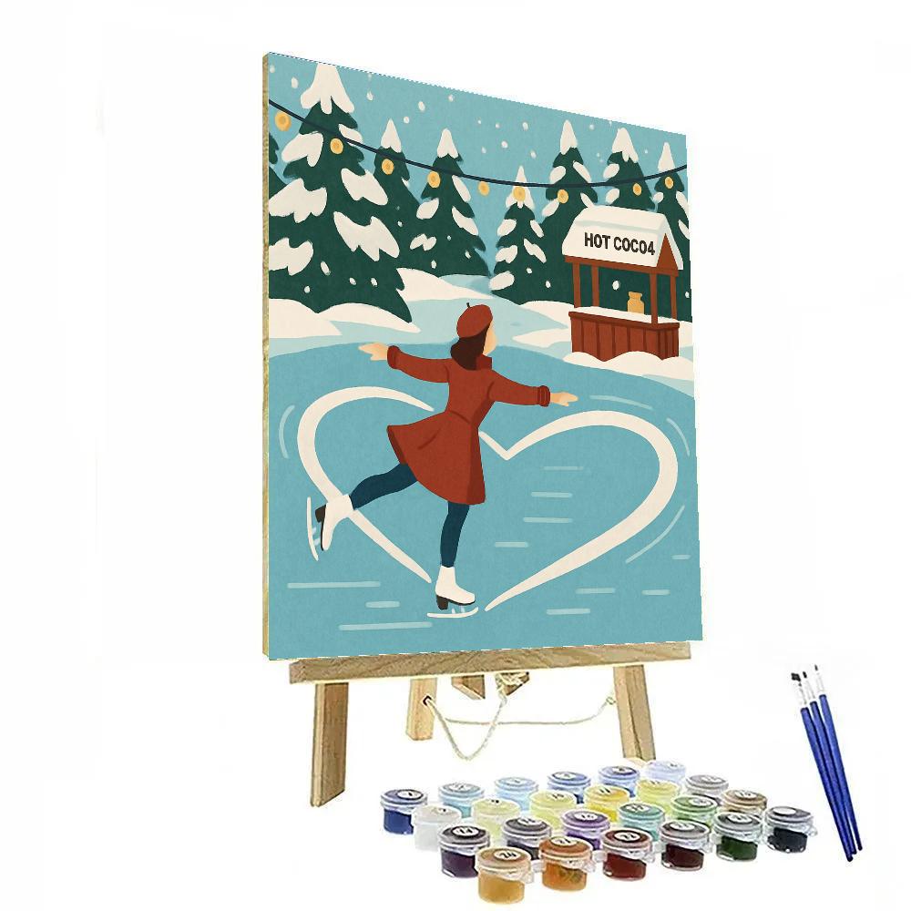 Valentines Day Ice Skating Heart Trail Number painting
