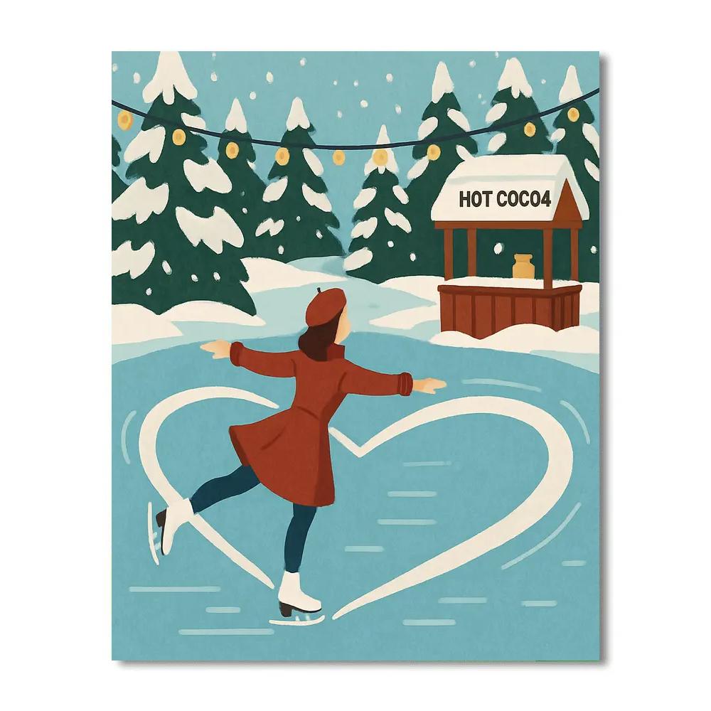 Valentines Day Ice Skating Heart Trail Number painting