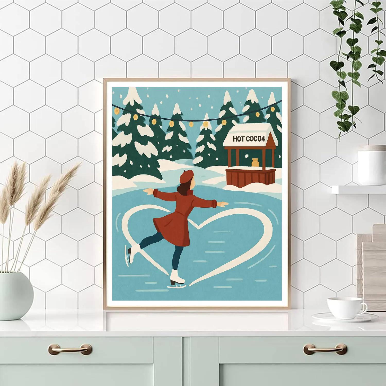 Valentines Day Ice Skating Heart Trail Number painting