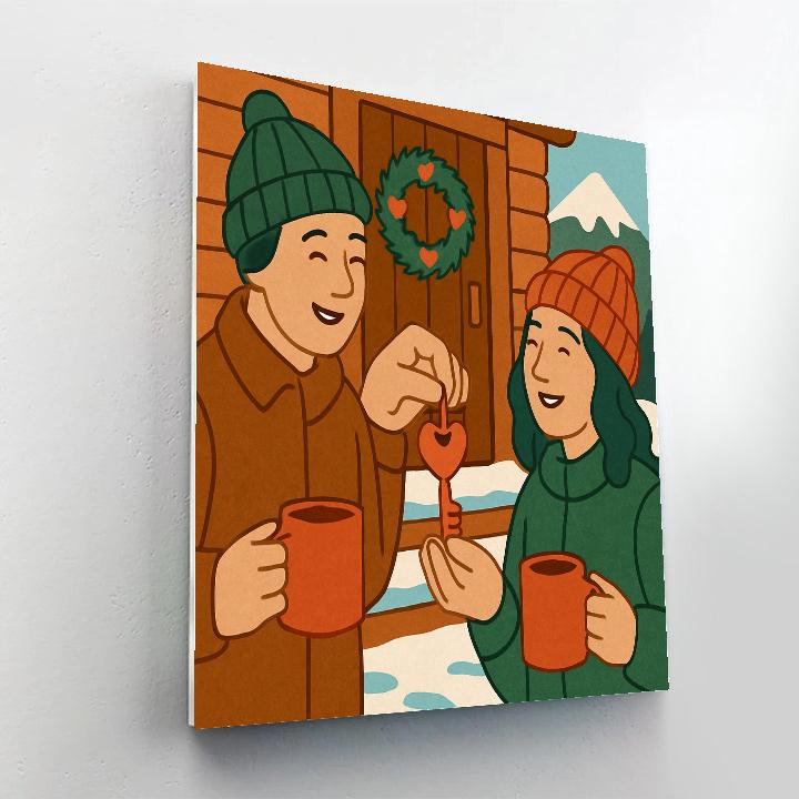Valentines Day Mountain Cabin Key Exchange Number painting