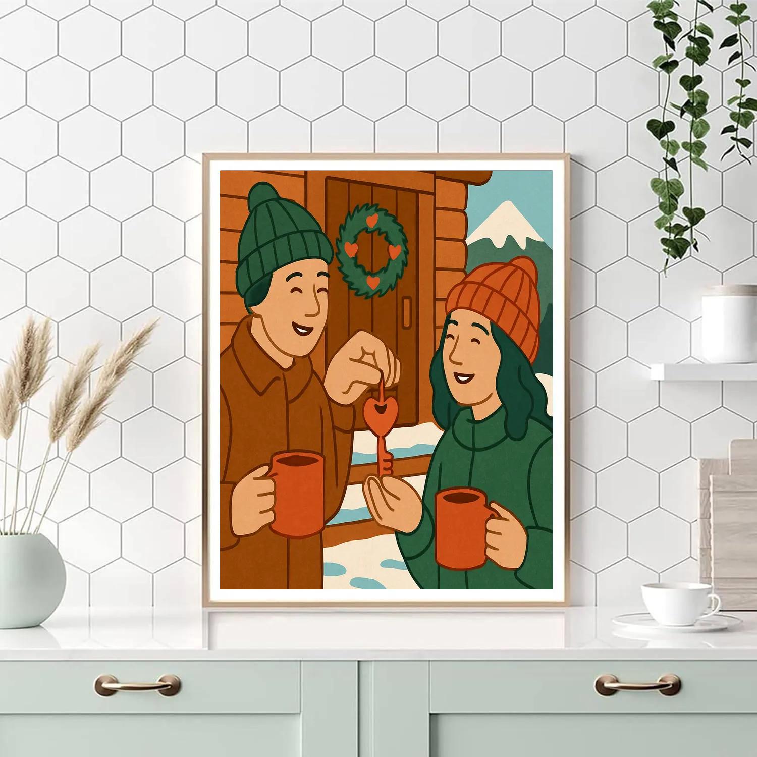 Valentines Day Mountain Cabin Key Exchange Number painting