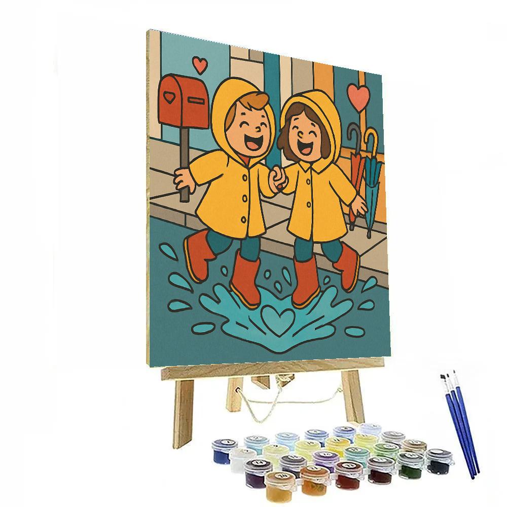 Valentines Day Raincoat Puddle Hearts Painting by numbers kit