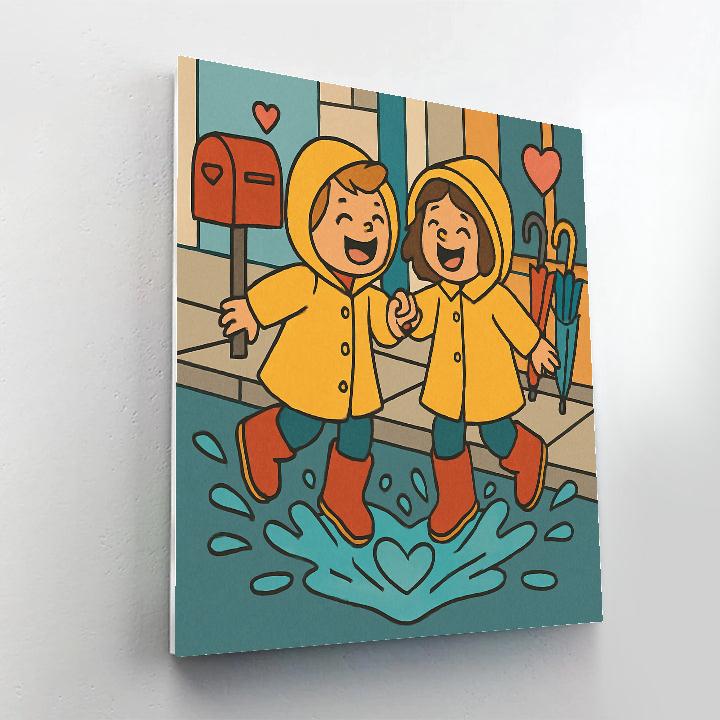 Valentines Day Raincoat Puddle Hearts Painting by numbers kit
