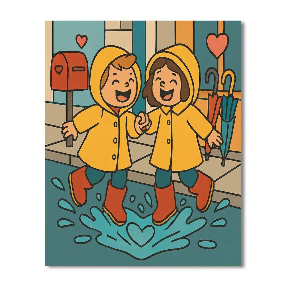 Valentines Day Raincoat Puddle Hearts Painting by numbers kit