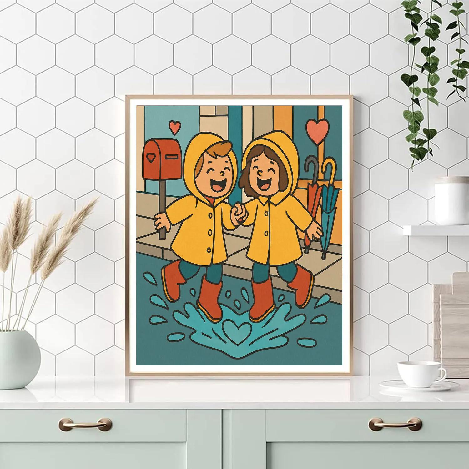 Valentines Day Raincoat Puddle Hearts Painting by numbers kit