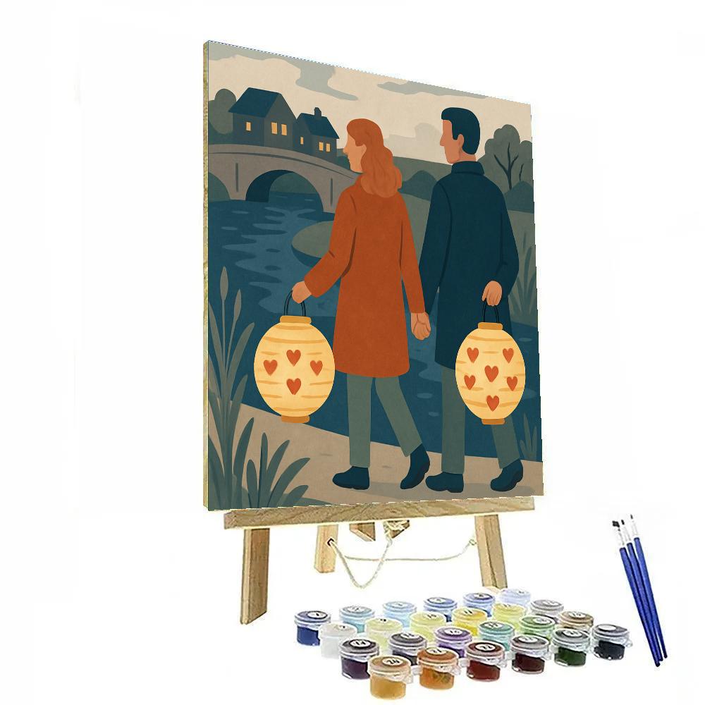 Valentines Day Paper Lantern River Walk paint by numbers