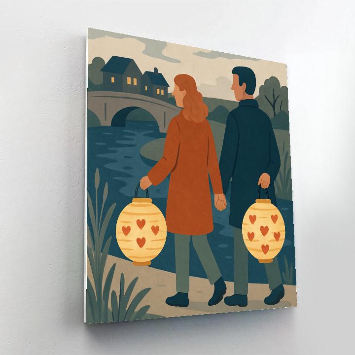 Valentines Day Paper Lantern River Walk paint by numbers
