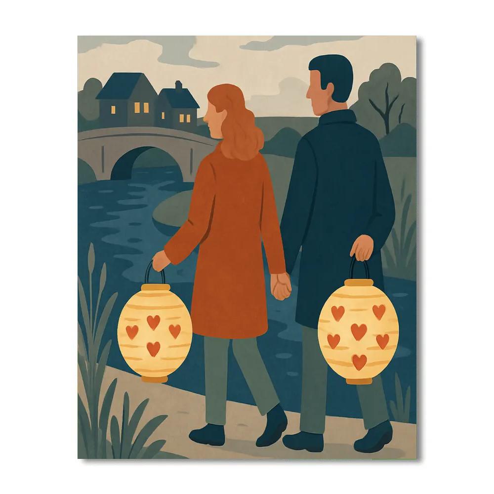 Valentines Day Paper Lantern River Walk paint by numbers
