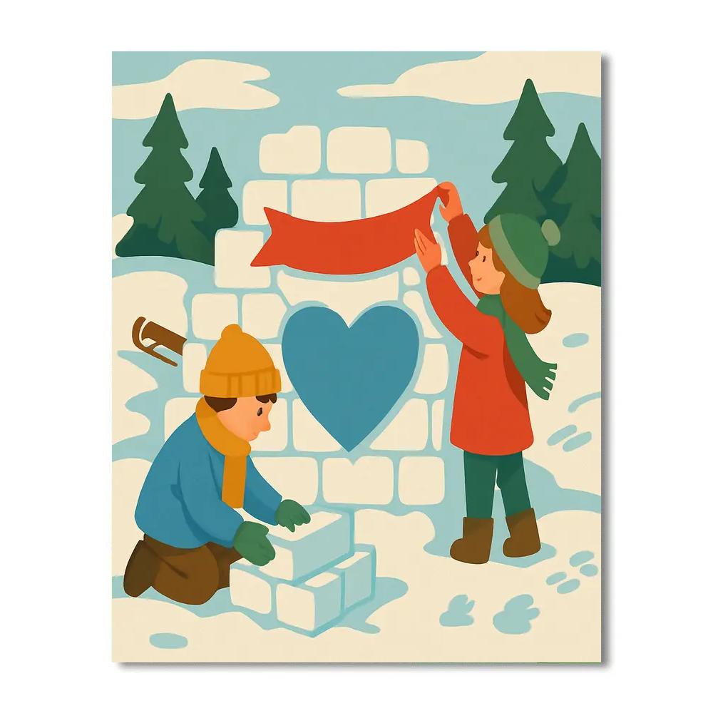 Valentines Day Heart Shaped Snow Fort paint by color