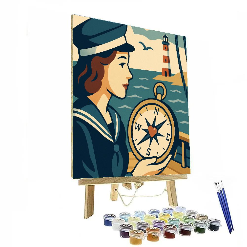 Valentines Day Heart Compass Navigation painting number kit