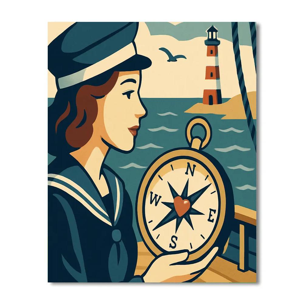 Valentines Day Heart Compass Navigation painting number kit