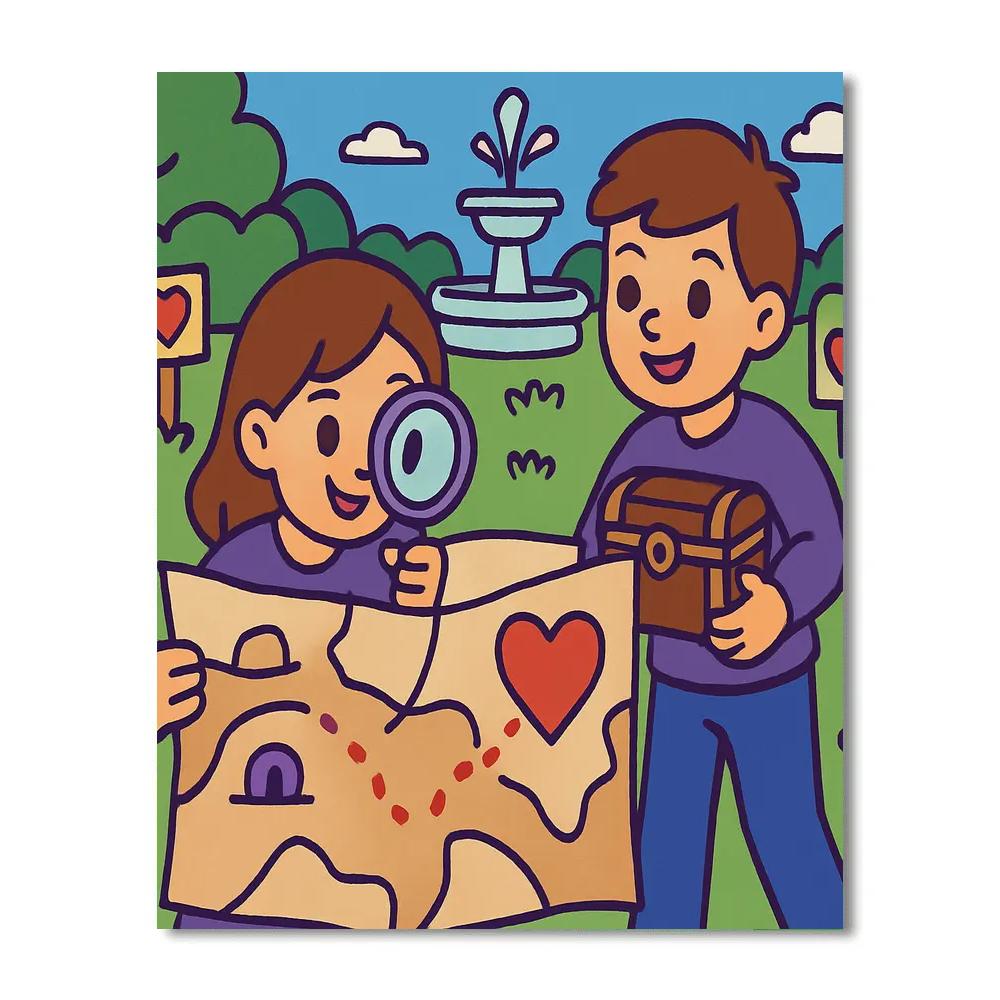 Valentines Day Heart Map Treasure Hunt Paint by numbers kits