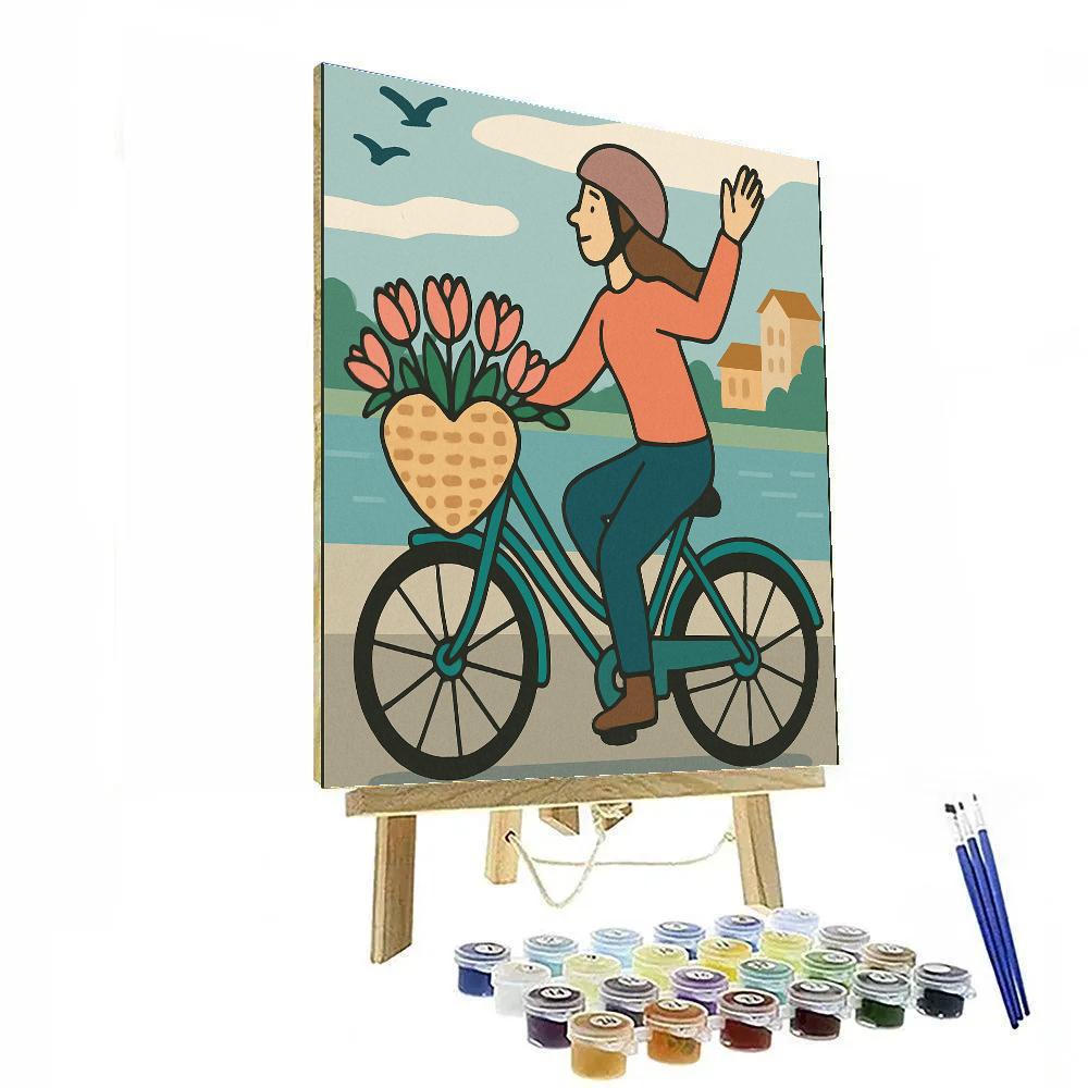 Valentines Day Heart Shaped Bicycle Basket paint by numbers