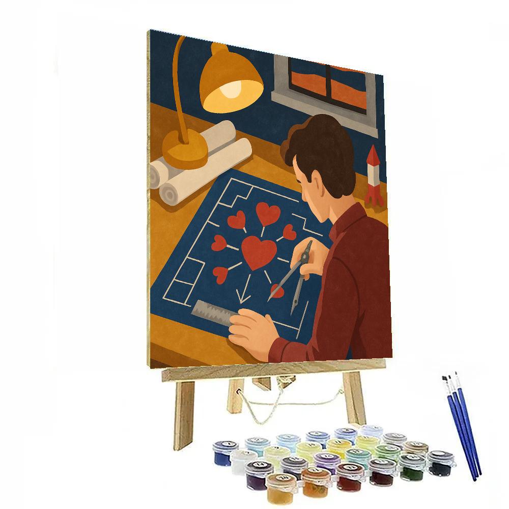 Valentines Day Heart Shaped Fireworks Blueprint Numbered painting kits