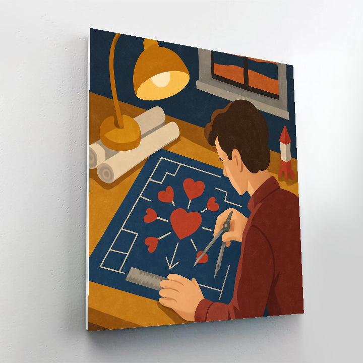 Valentines Day Heart Shaped Fireworks Blueprint Numbered painting kits