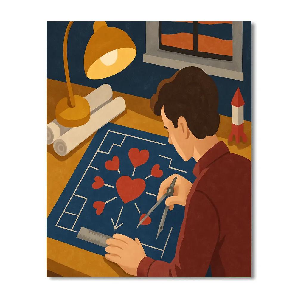 Valentines Day Heart Shaped Fireworks Blueprint Numbered painting kits