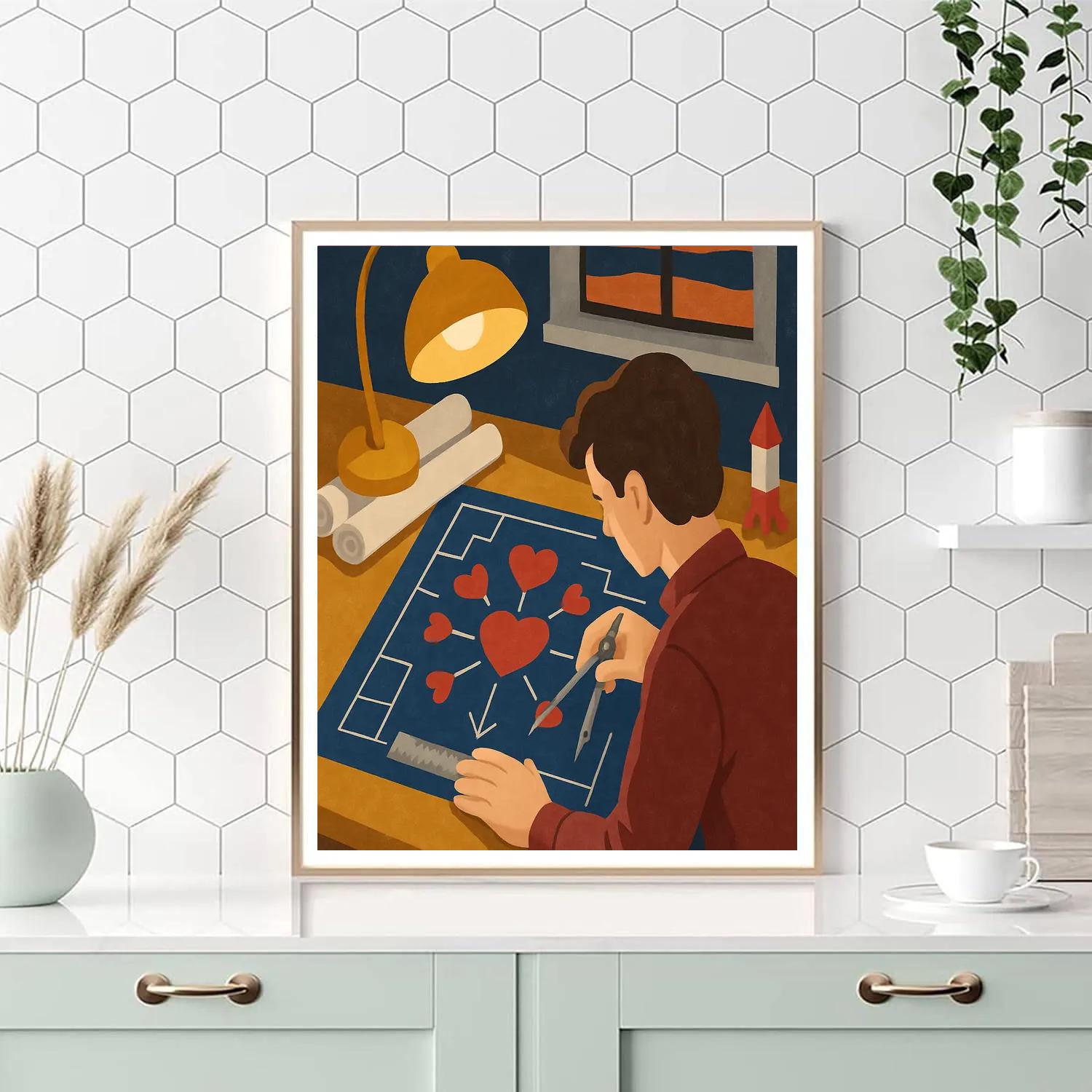 Valentines Day Heart Shaped Fireworks Blueprint Numbered painting kits