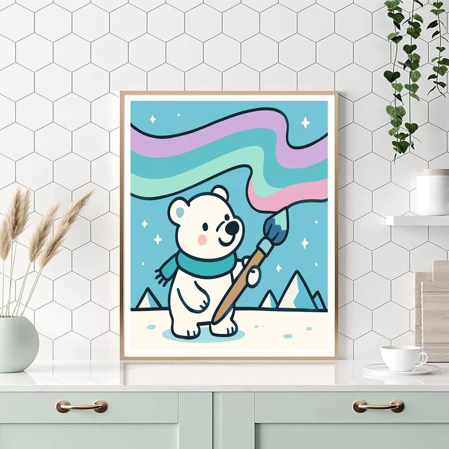 The Polar Bear Who Painted The Aurora painting number kit