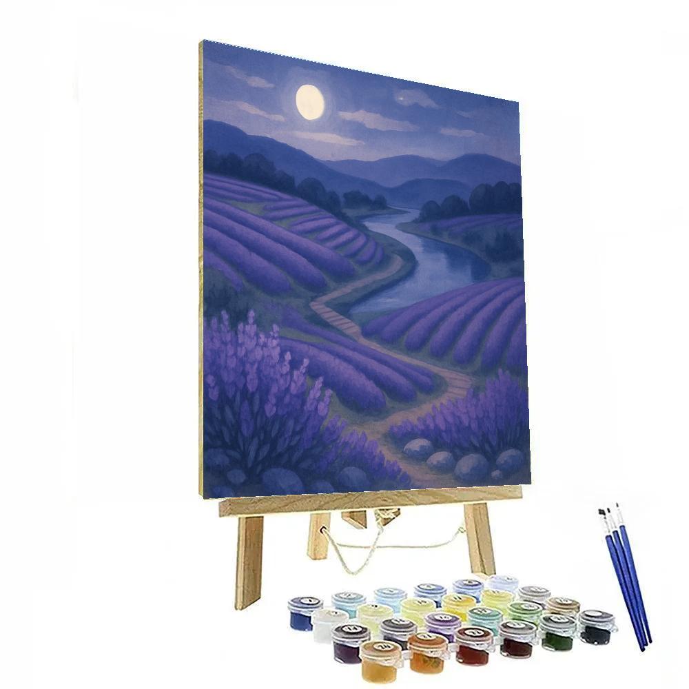 Moonlit Lavender Terraces By The Silent River Numbered painting kits
