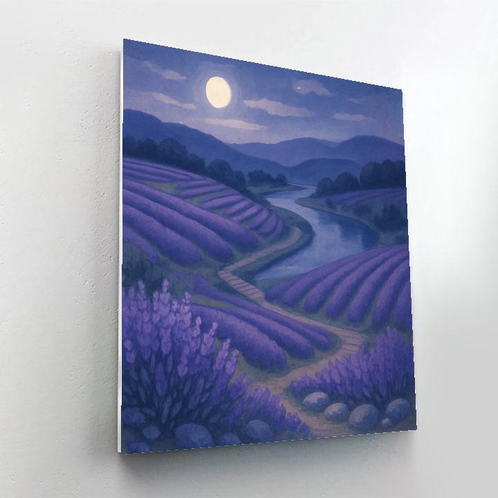 Moonlit Lavender Terraces By The Silent River Numbered painting kits