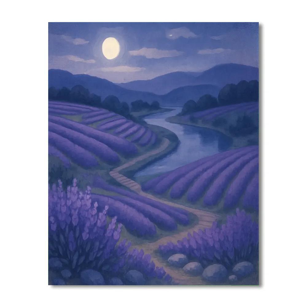 Moonlit Lavender Terraces By The Silent River Numbered painting kits